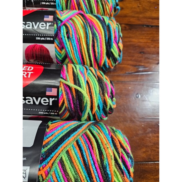 Red Heart Super Saver Yarn Blacklight Neon Multi Color Worsted Acrylic 4 Skeins - Picture 5 of 5